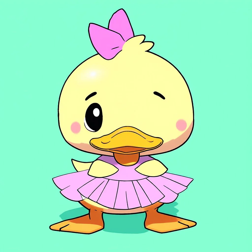 P: real cute chibi cartoon duck wearing a cute little tutu. Colorful.