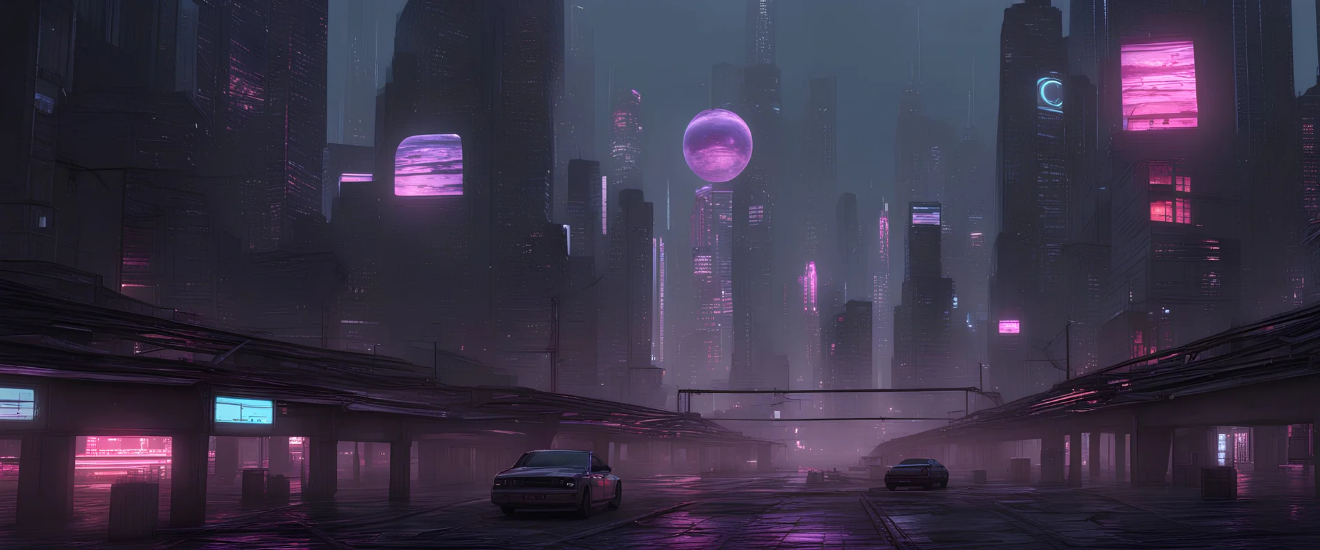 hdri environment of a cyberpunk cityscape for lighting a 3d scene