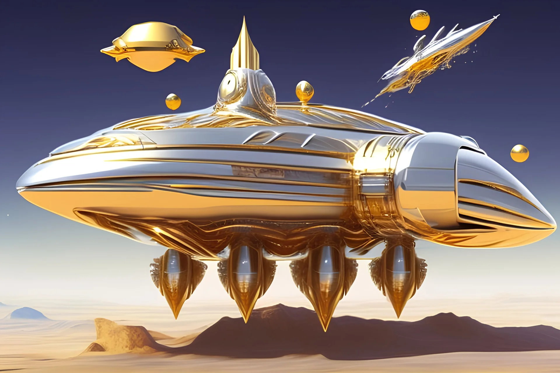 fantasy spaceship silver gold