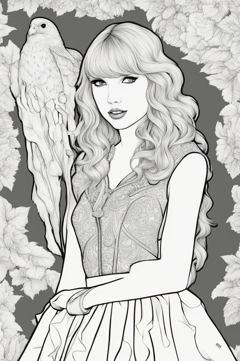 coloring pages of taylor swift for adults, Designs Black and white, No Shading