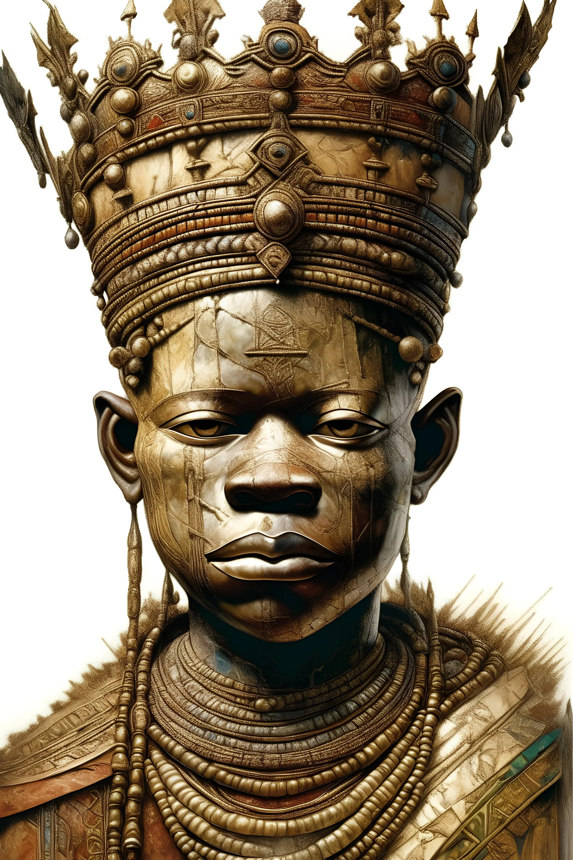 ancient african boy king, back Exposed, Well Endowed, Shirt Torn, Full Body Shot, F size, healthy, Full Lips, Hyper Detailed Face, Photorealistic, Intricately Detailed, Oil Painting, Heavy Strokes, By Jean Baptiste Monge, By Karol Bak, By Carne Griffiths, Masterpiece, Unreal Engine 3D; Symbolism, Colourful, Polished, Complex; UHD; D3D; 16K", Full Color P