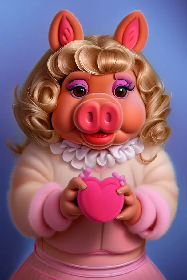 Miss piggy portrait painted photorealism, modern over exaggerated, burlesque, absurdist high brow art, in the style of 90s , jim hensen , puppet portrait, surreal pop art, uncanny, smooth