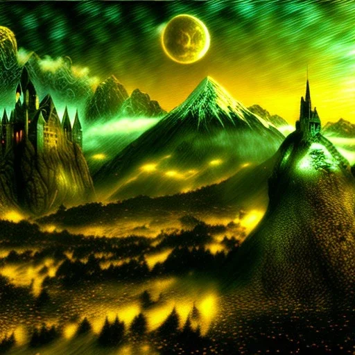 Epic Drawing of scenery of The LOTR estilo Van Gogh 4k