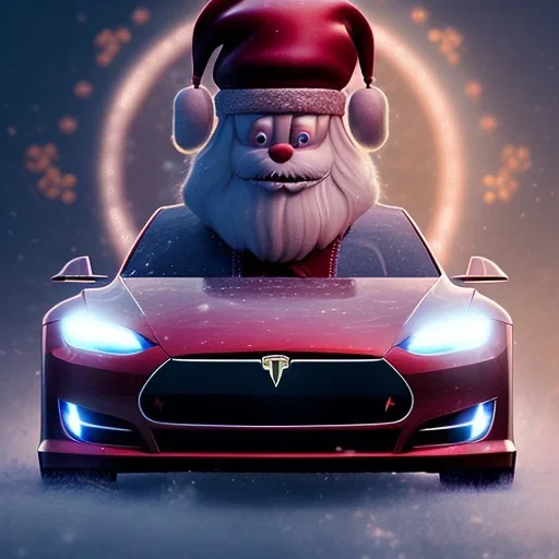 Santa claus driving his red Tesla convertible car, character design by cory loftis, fenghua zhong, ryohei hase, ismail inceoglu and ruan jia. unreal engine 5, artistic lighting, highly detailed, photorealistic, fantasy