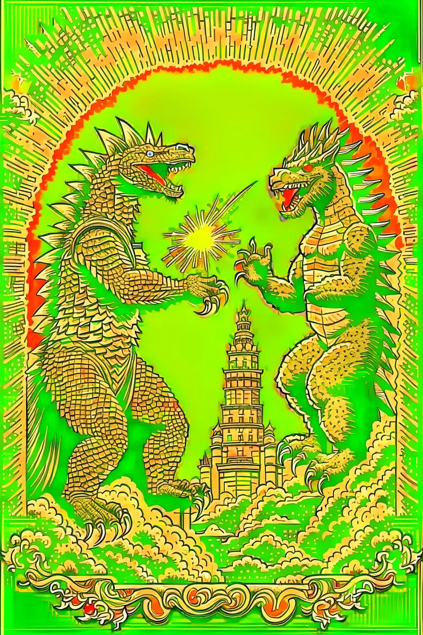 Godzilla fighting the annunaki