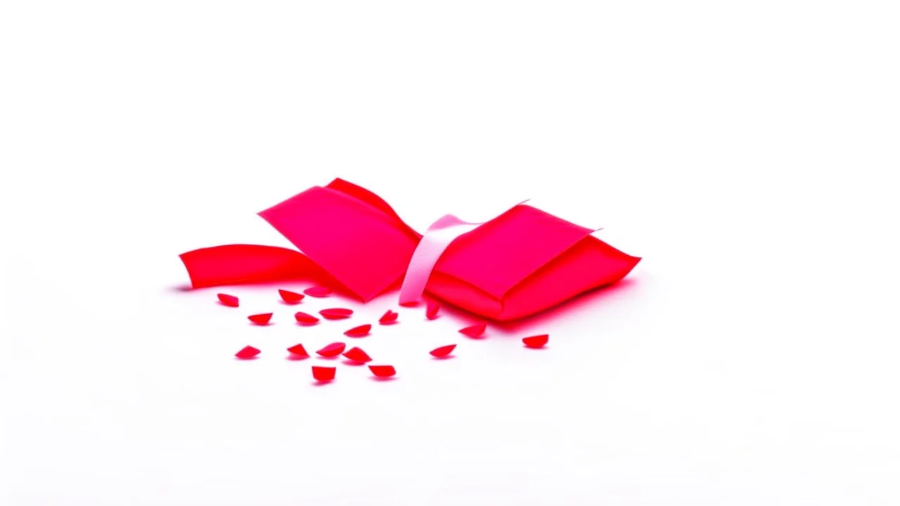 a packet of red pills, a torn red ribbon, on a white background