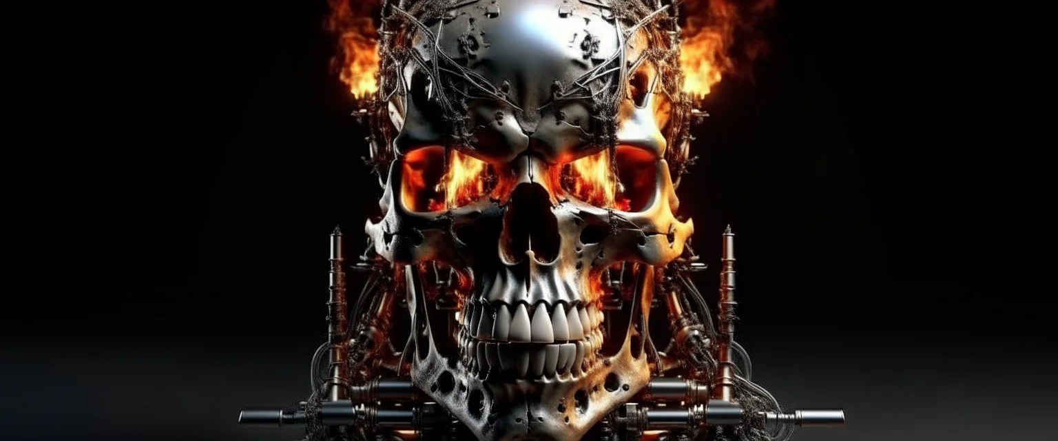 4K. REALISTIC FULL DETAILS. LOGO EMISSION DE RADIO HARDROCK FIRESTARTER TERMINATOR.