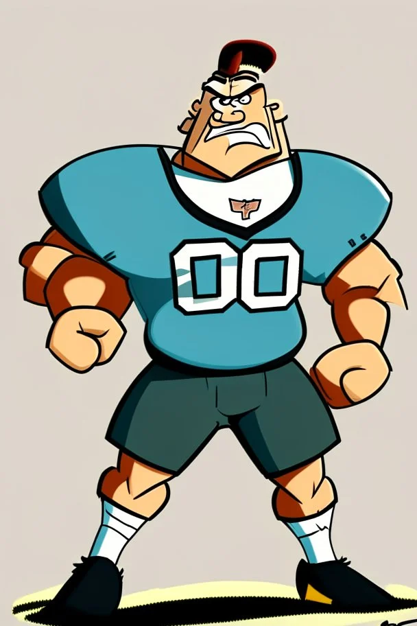 Draw me a football player in a cartoon style at a 90 degree angle