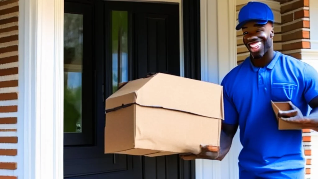 suspiciously looking Tyrone takes small delivered package from porch