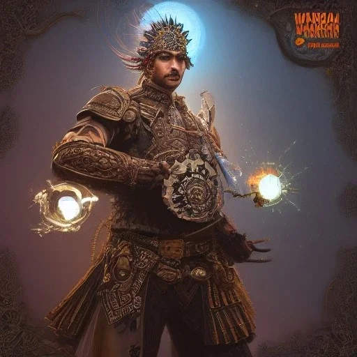 Insanely detailed photograph of warrior “male mariachi holding glowing D20” with intricate detailed Sombrero, intricate charo, hyperdetailed painting by Ismail Inceoglu Huang Guangjian and Dan Witz CGSociety ZBrush Central fantasy art album cover art,8K, hdr, mysterious, flickeringlights ,Stoic