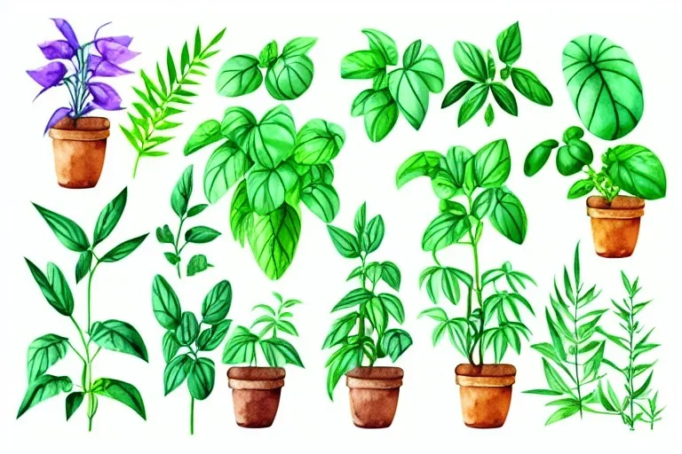 Vector plants and herb set illustration. Watercolor illustration color