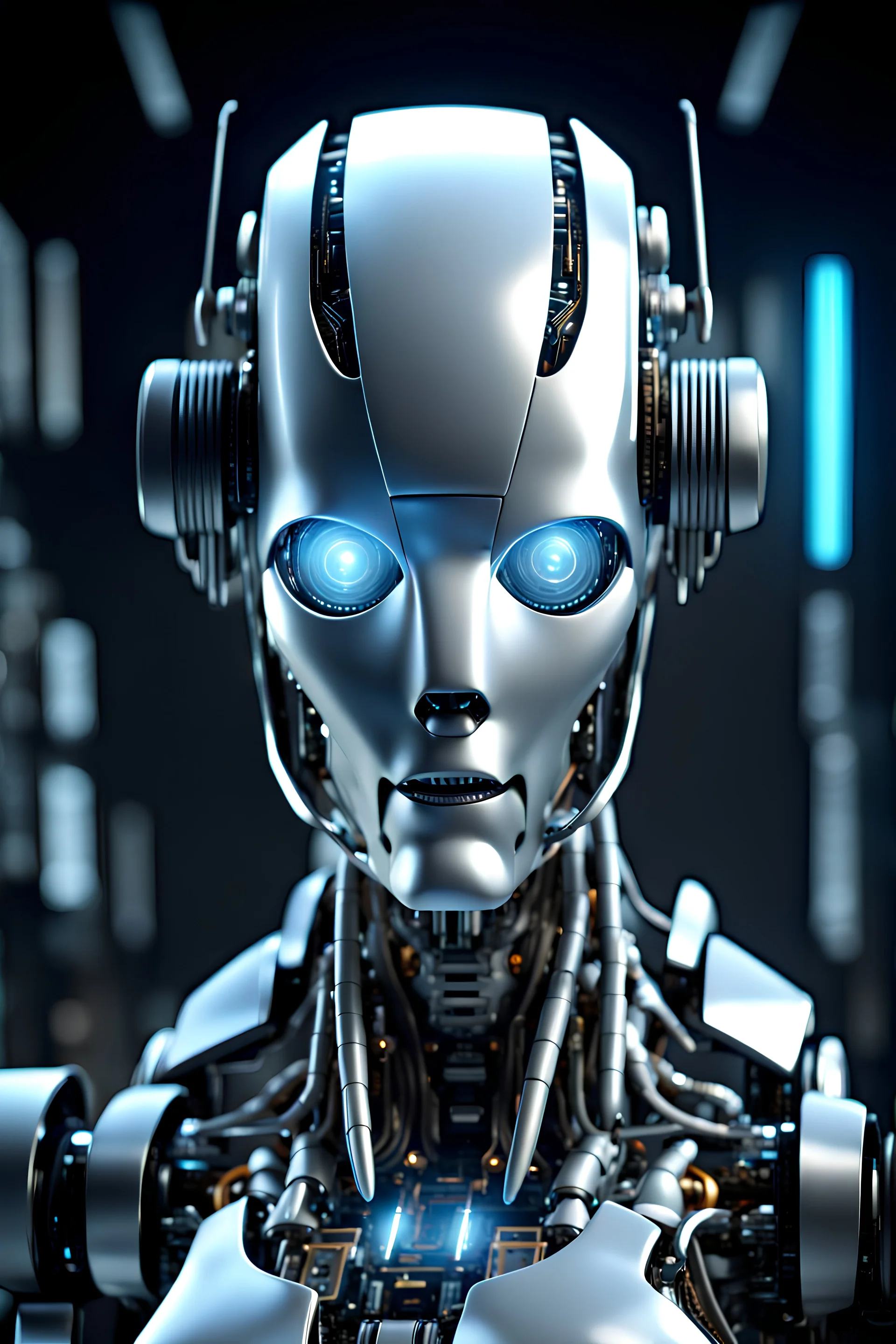 A robot, technology, cybernetics, science fiction, virtual photography, and fantasy, 8K resolution, high quality, ultra graphics, and detailed with lines.