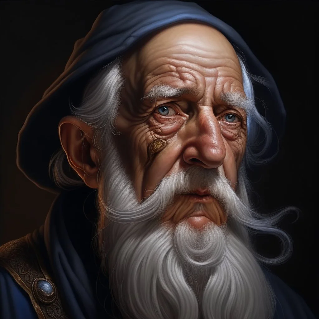 evil wizard, old man, beard, hyperrealism, many details