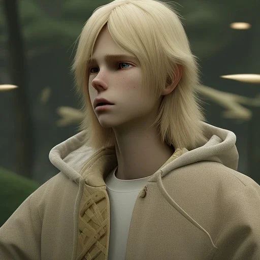 medieval fantasy setting, man, 20 year old, messy blond hair, round face, naïve, round face, realistic style, octane render