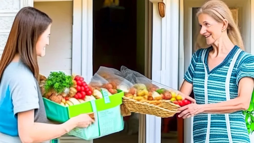 suspicious young woman sells her groceries to lady at house for cash