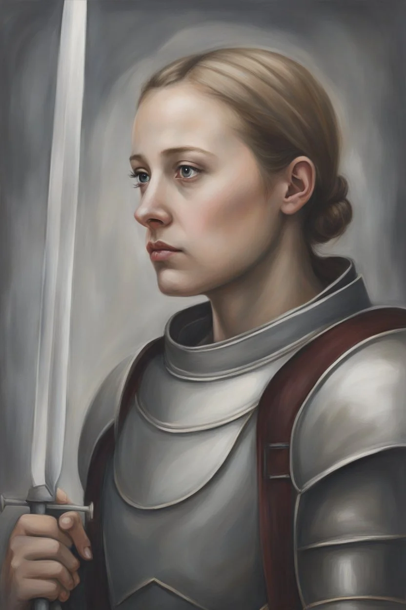 Portrait Art **Featured Art:** Narrative Portrait Series: Create a series of narrative portraits depicting different moments in Joan of Arc's life. Each portrait could be accompanied by a brief narrative that explores the themes of courage, conviction, and sacrifice. The series would invite viewers to reflect on their own values and beliefs, encouraging them to stand up for what they believe in. **Appearance:** portrait of Joan of Arc (a French women patron saint of France, honored as a defender