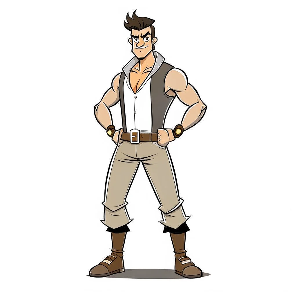 game charachter design, his name is Paulo, Brazilian, hands, full body, simple, muscled,mini skirt, perfectly drawn, detailed, no background,centered