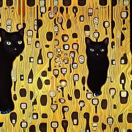 surreal cat playing piano in style of klimt painting