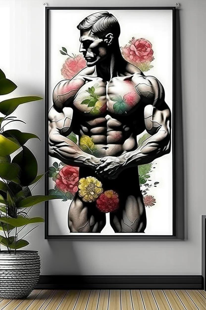 bodybuilder profile floral wall art