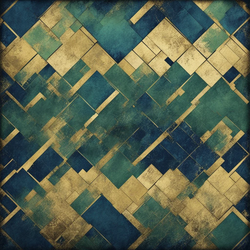 Hyper Realistic Green, Navy-Blue & Golden Abstract Retro Grungy Tile-Texture