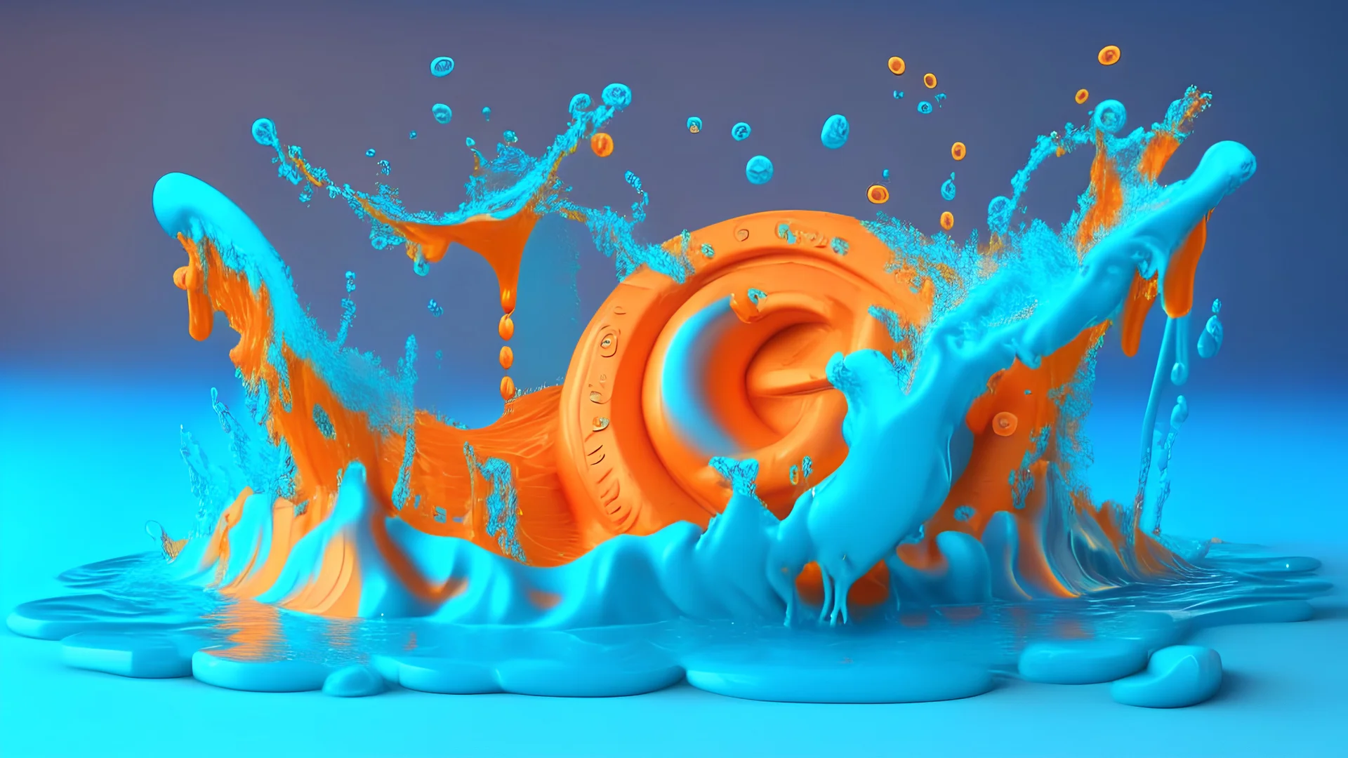 3d clay style, water splashing, swimming in money, liquid effect, blue colours, coins, dominating the wave, orange blow up life buoy in the middle