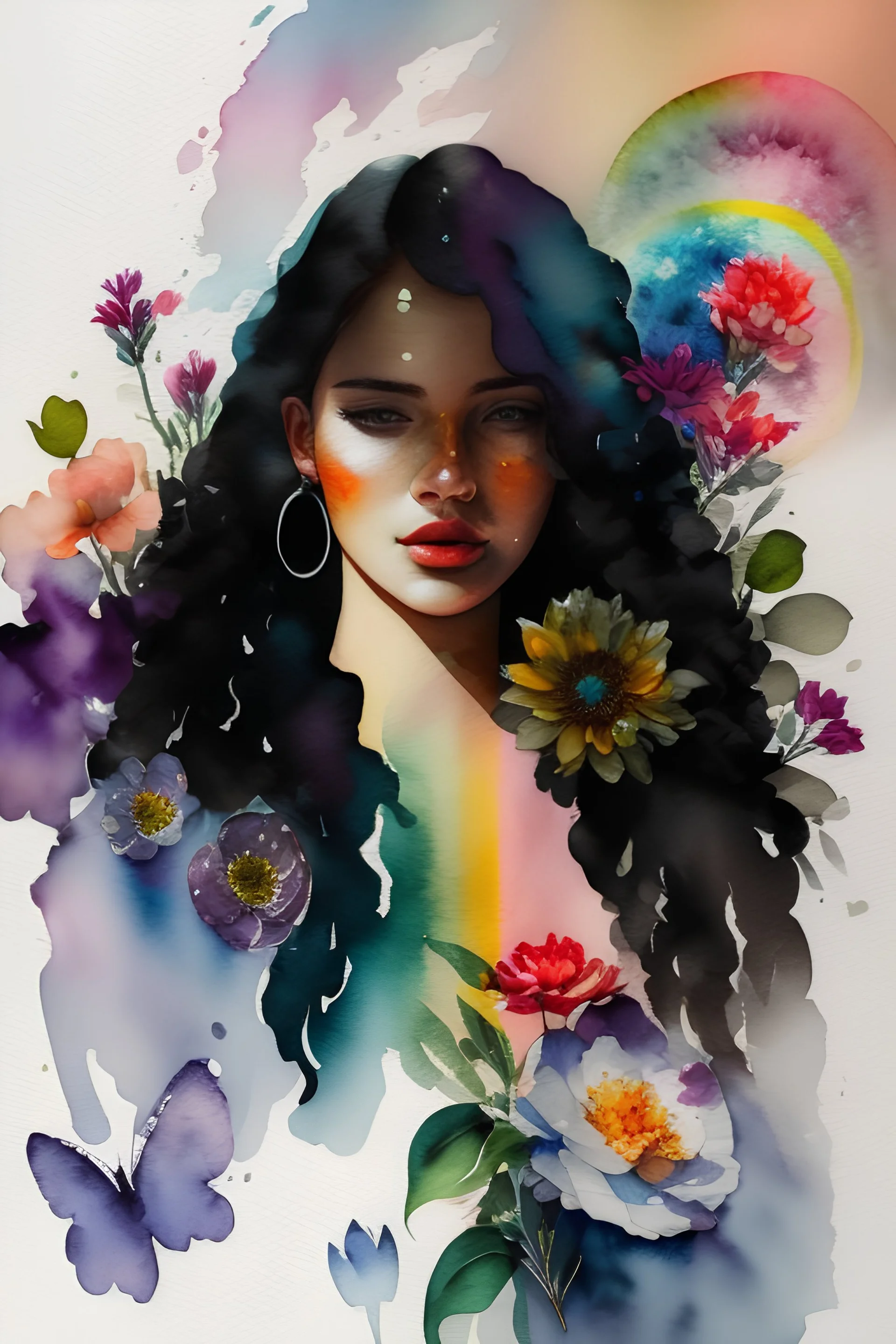 watercolors, rainbow colors, flowers