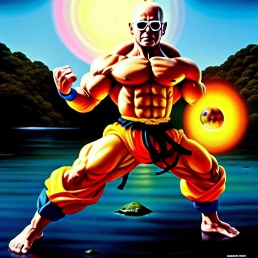 Drawing of 'Master Roshi',buff up,kamekameha,painting by Earl Norem, simon Bisley,frazetta,Howard,西嘛哒, evan lee, Vallejo,kelly oil on canvas, cinematic composition, extreme detail,fit full body inside picture,8k