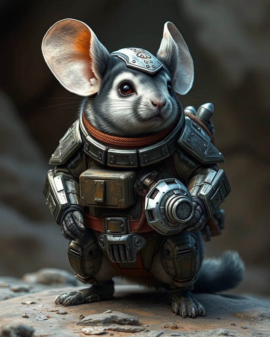 sci-fi armored chinchilla warrior