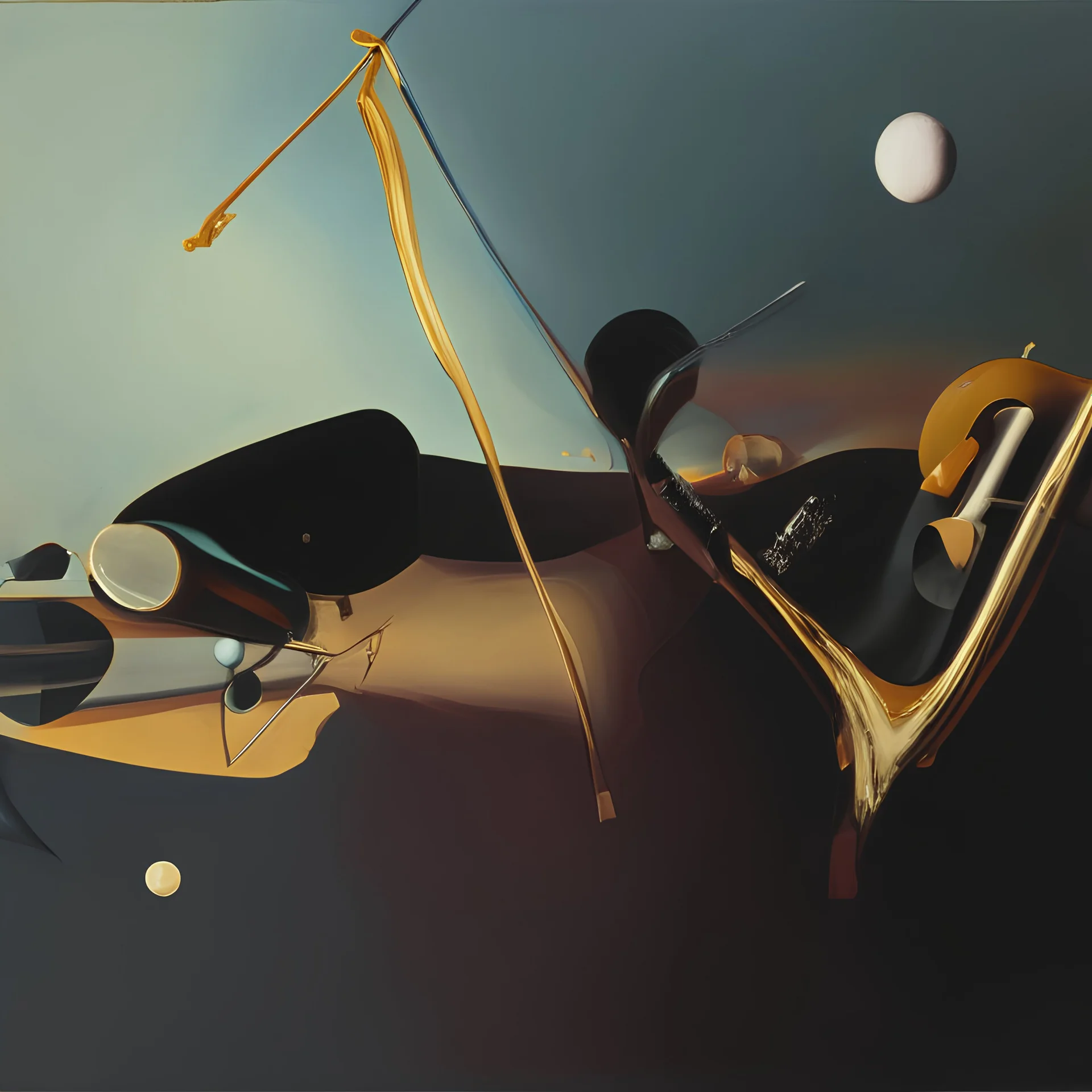 dusk landscape with lake,boat and human body, universe-like Soap Bubble,complex surgical instruments mixed with human body-like musical instruments,minimalism,Painting By Adrian Ghenie, Rene Magritte, Salvador Dali, Lucian Freud