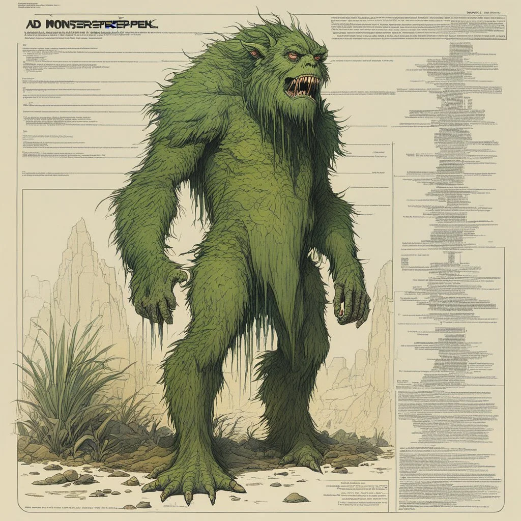 ConceptSheet: AD&D monster musk creeper,, with statistics [by Moebius]