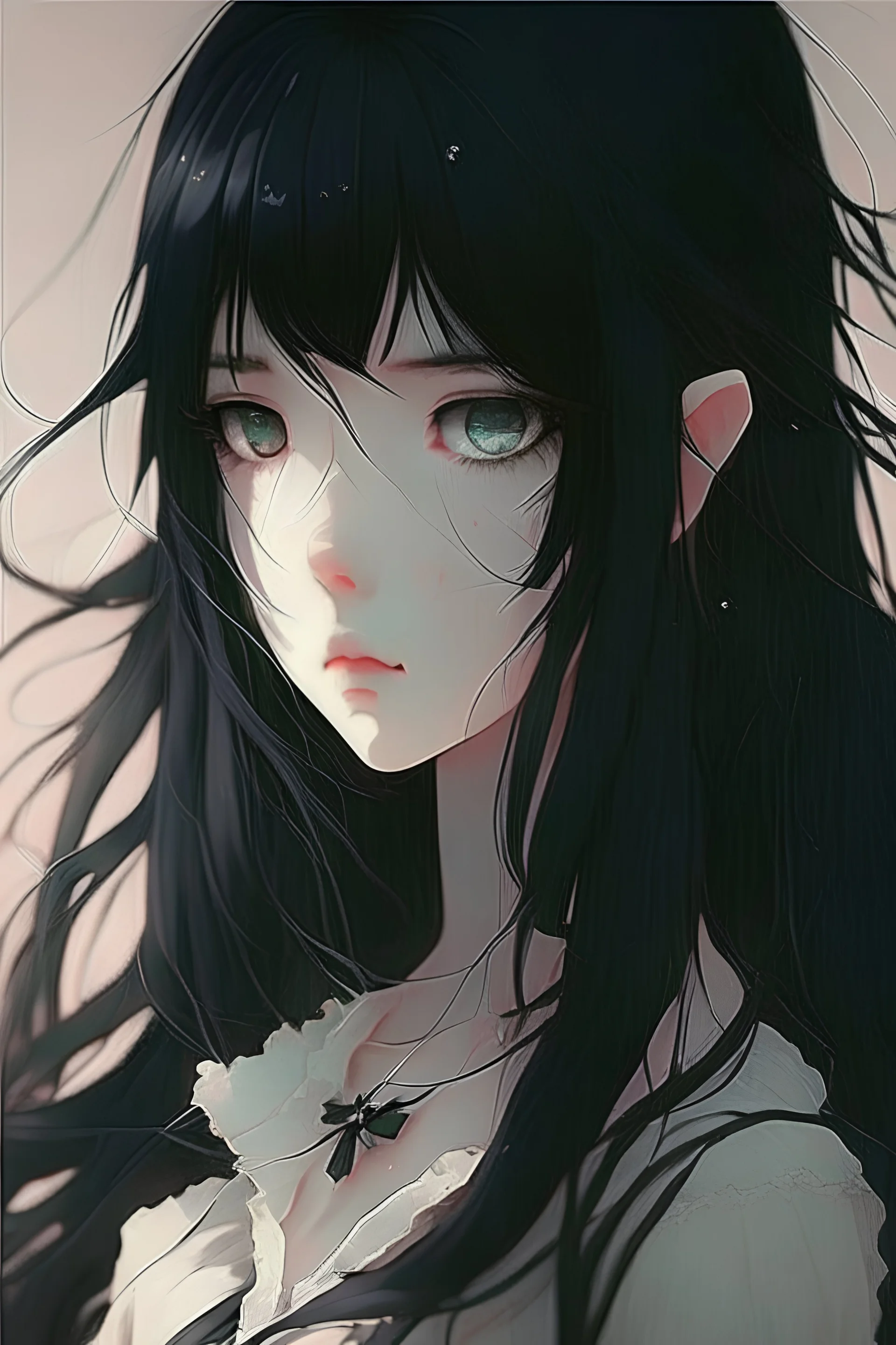 anime, girl, black hair, pale skin