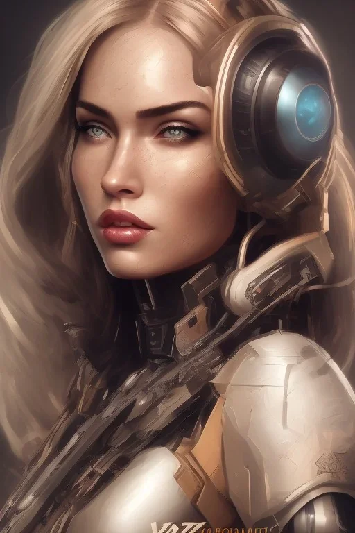 wonderfull portrait, megan fox face, half side face robot rust, long black hair, intricate, sci-fi, cyberpunk, future,