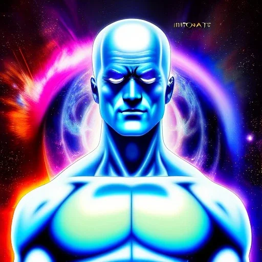 ultra detailed fullbody portrait of DR Manhattan Watchmen, extremely detailed digital painting, intrincate, extremely detailed face,crystal clear Big eyes, in the style of Niriyoshi Ohrai, mystical colors , perfectly centered image, perfect composition, rim light, beautiful lighting, 8k, stunning scene, raytracing