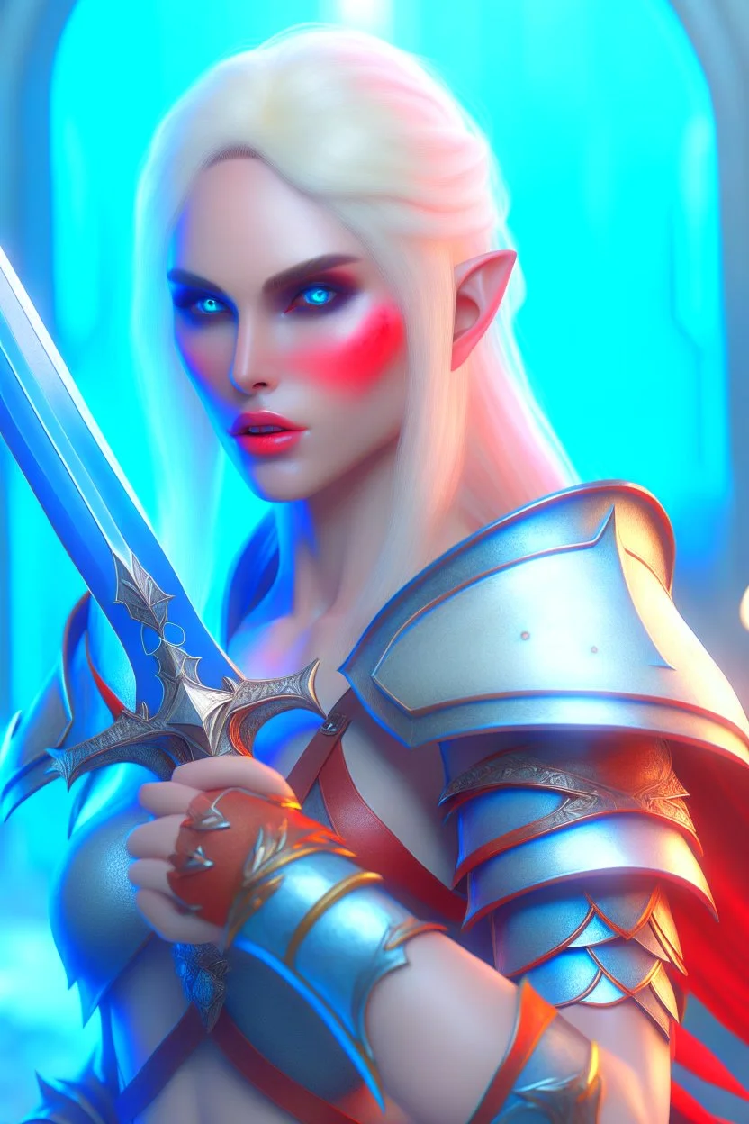 pretty woman, warrior, elf, blonde hair, fantasy, Skyrim, conventionally attractive, fighter, sword, elder scrolls, young, maternal, 3d render, cinematic, conceptual art, poster, vampire