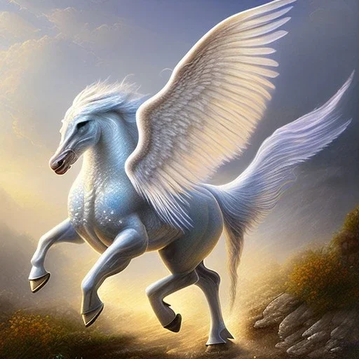 Oil painting, Pegasus with dolphin tail, full body