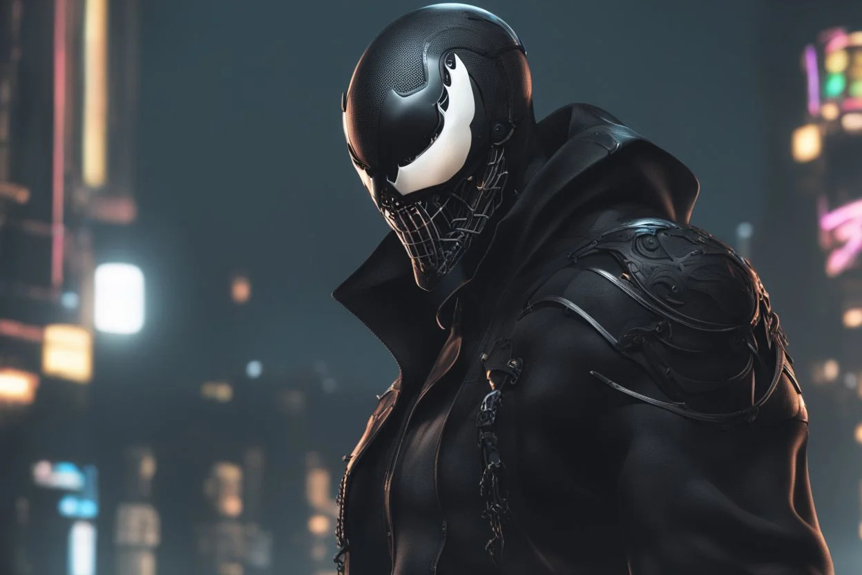 venom in 8k nier automata drawing style, reaper them, cinematic mood, neon effect, close picture, bones, highly detailed, high details, detailed portrait, masterpiece,ultra detailed, ultra quality