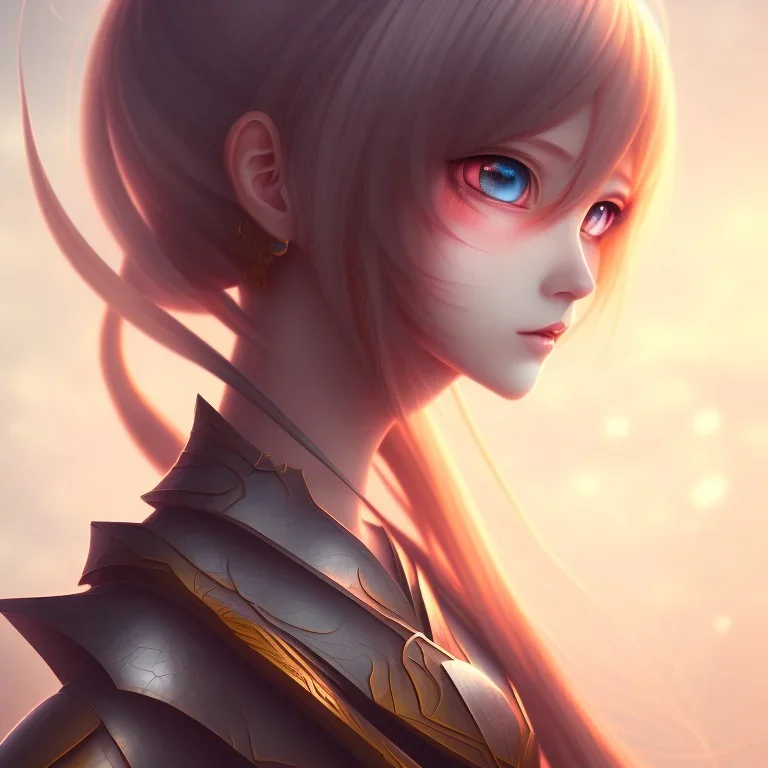 Anime girl cute neck head portrait, warrior costume, village, meditation, 8k quality