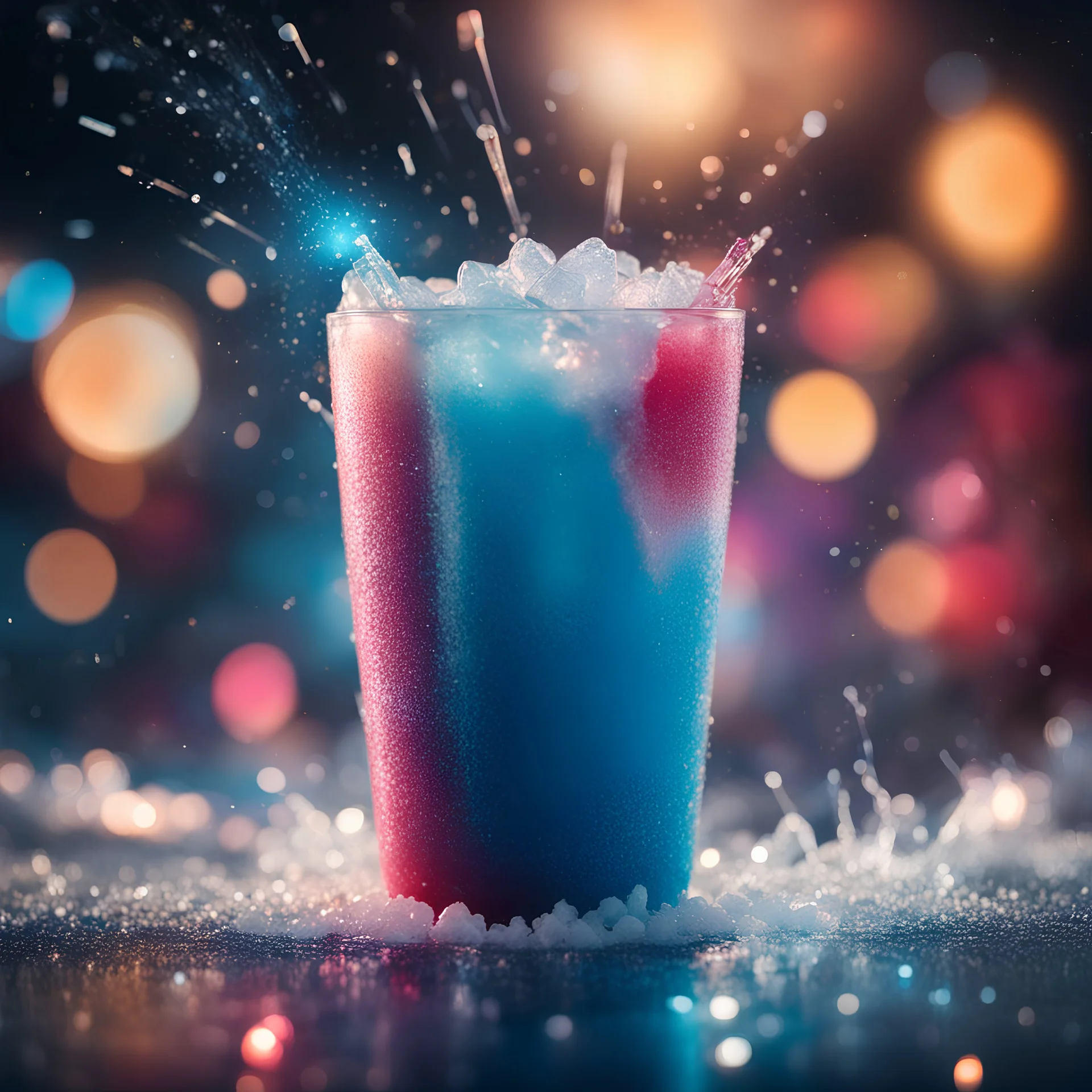 tropocal ice slushy , sharp focus, high contrast, dark tone, bright vibrant colors, cinematic masterpiece, shallow depth of field, bokeh, sparks, glitter, 16k resolution, photorealistic, intricate details, dramatic natural lighting