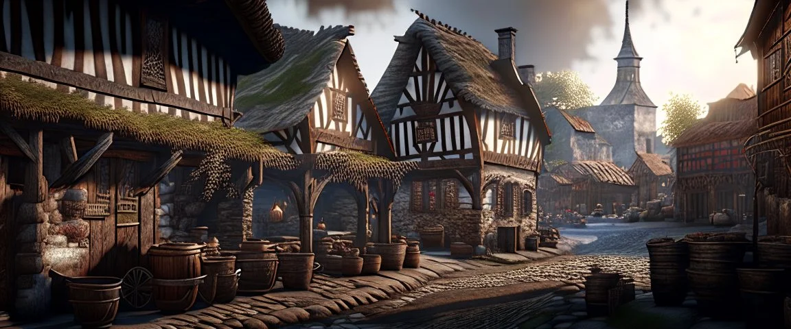 typical town during the iron age realistic, photorealistic, natural lighting, very detailed complex picture sharp intricate details HDR 4k Unreal Engine Octane