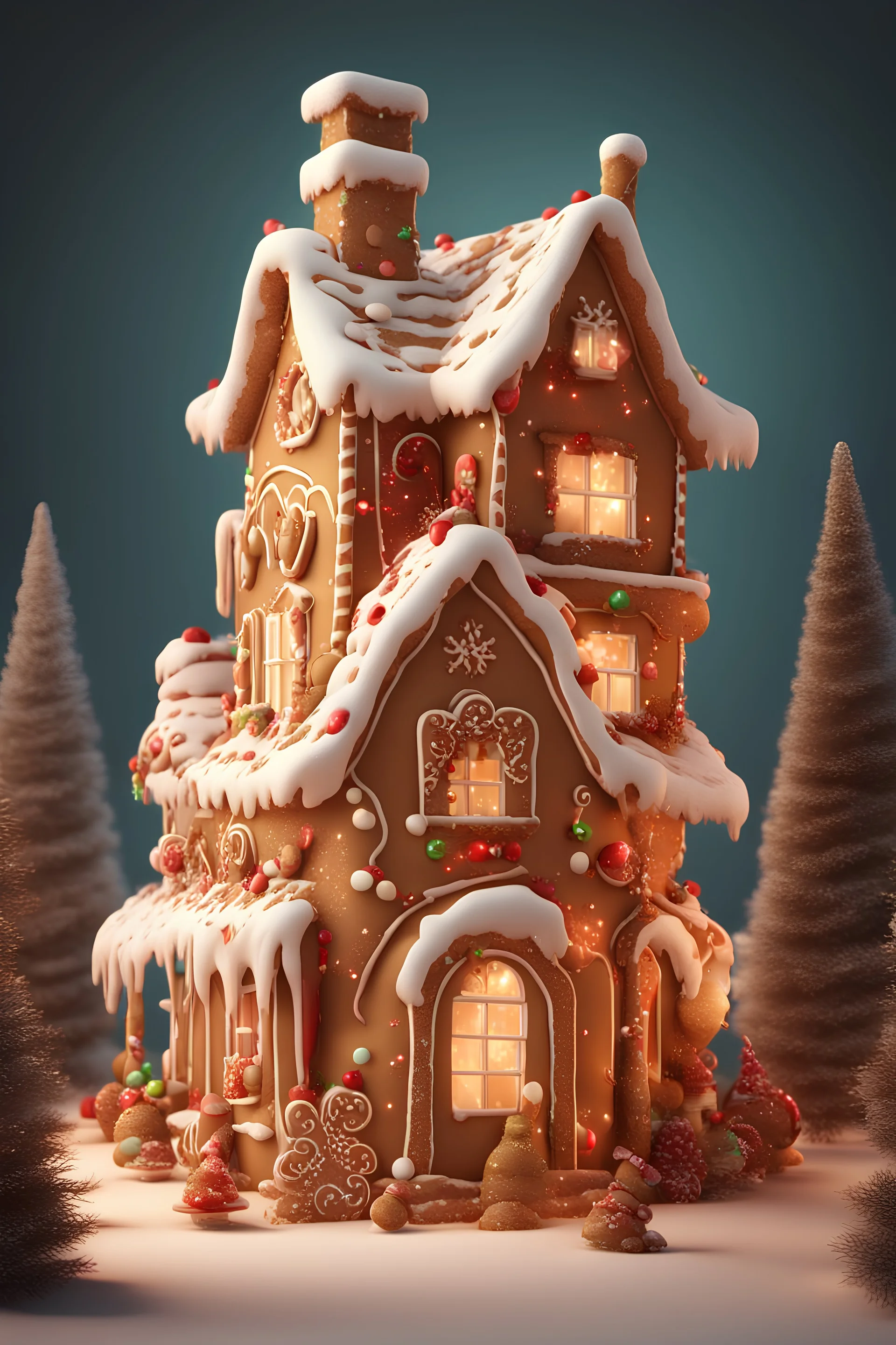 3D illustration of the christmas gingerbread house. smooth 3d digital art, exquisite thee-dimensional rendering, 4K, blender, c4d, octane render , disney style 3d light, Zbrush sculpt, concept art, Zbrush high detail, pinterest Creature Zbrush HD sculpt, neutral lighting, 8k detail.