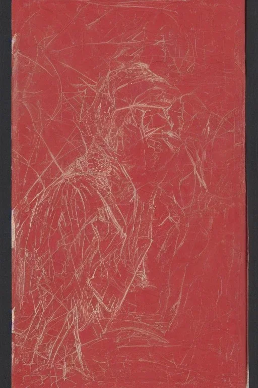 Line drawing, bright red ink on white paper, lady, facing forward, kneeling in an alleyway, bruised face and arms, torn clothing, hands raised in front of face face for protection, partially shrouded in shadows, 256k resolution