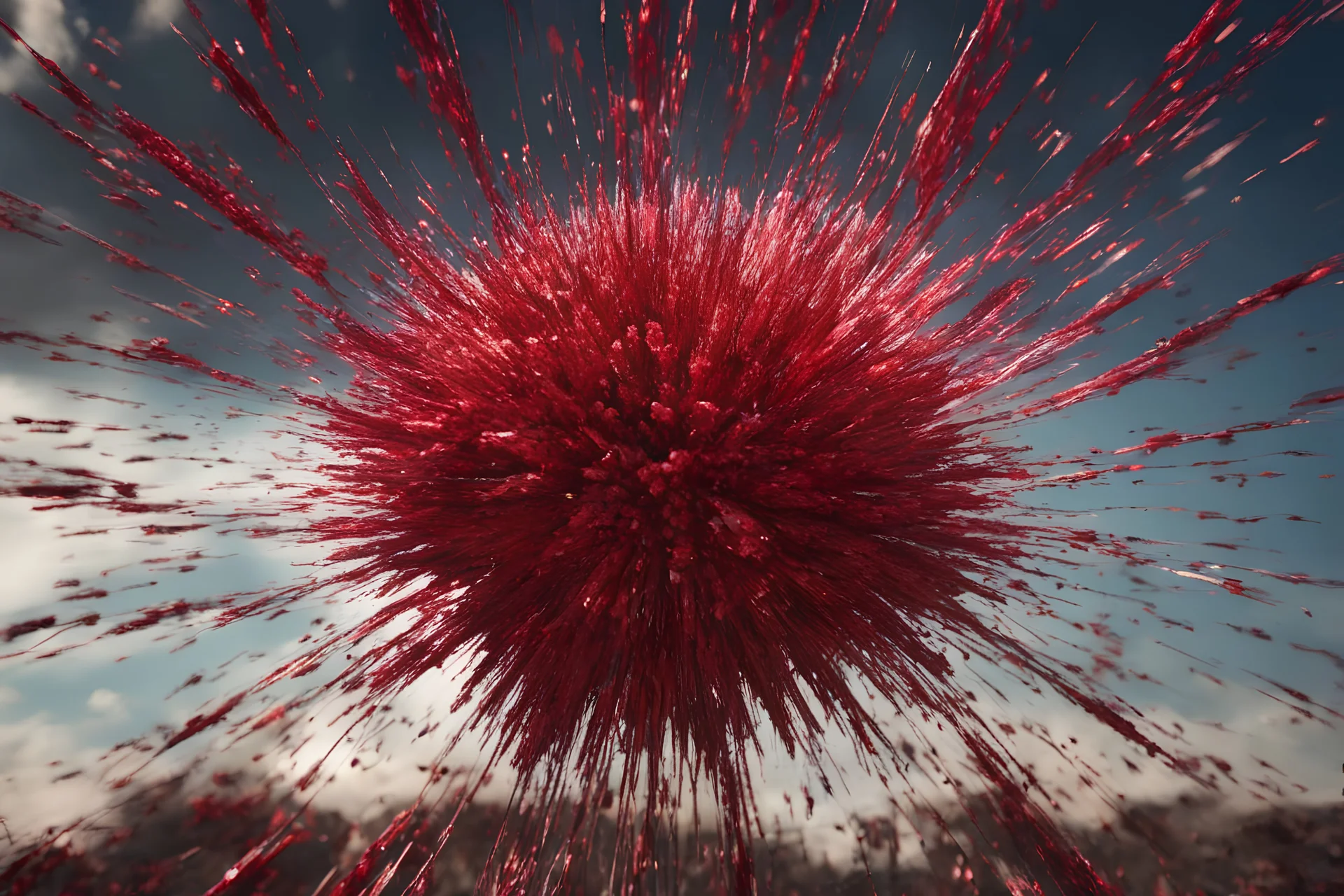 Atomic explosion, made of red vine, ULTRA REALISTIC, details, intricate detail, professional lighting, film lighting, 35mm, anamorphic, lightroom, cinematography, bokeh, lens flare, film grain, hdr10, 8k, Roger Deakins, incredibly detailed, reflect, sharpen