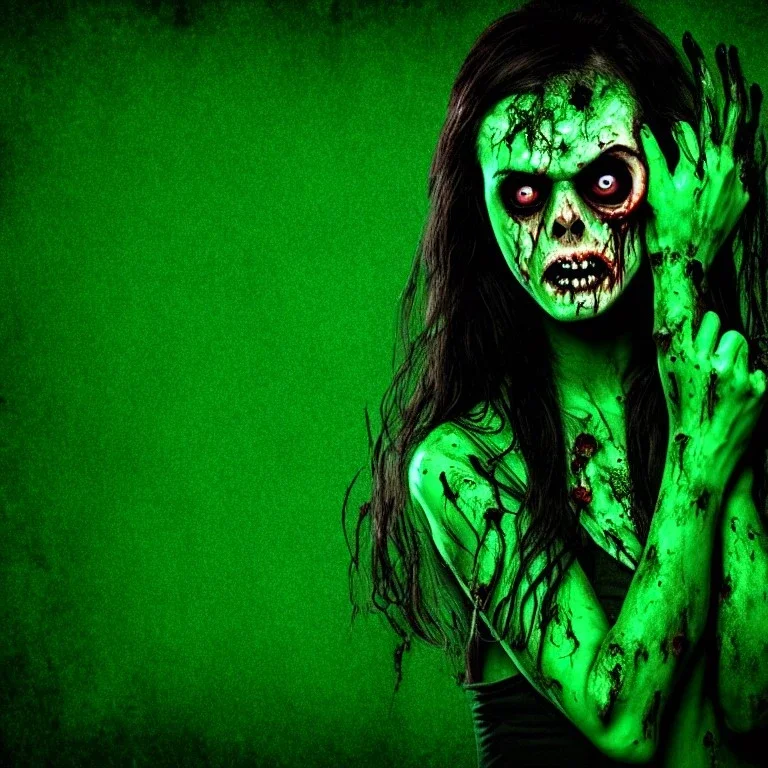 horror female zombie green background