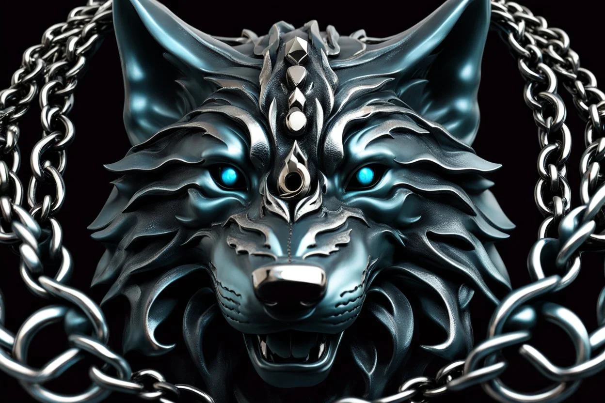 Studded Silver choke chain, around the neck of a wolf dark fantasy