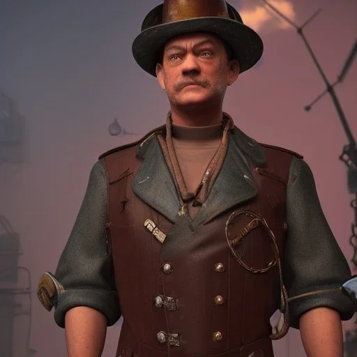 Tom Hanks steam punk character very detailed cinematic unreal engine photo realistic, dramatic lighting