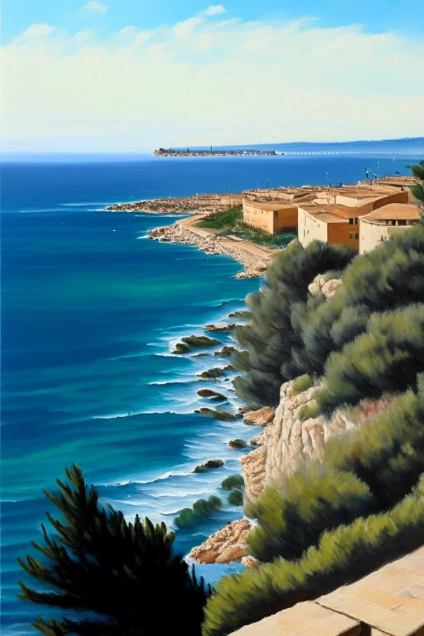 Mirador, salou, spain, painting, ocean view