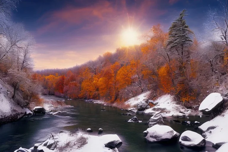 RIVER ROCK BRIDGE WINTER FALL