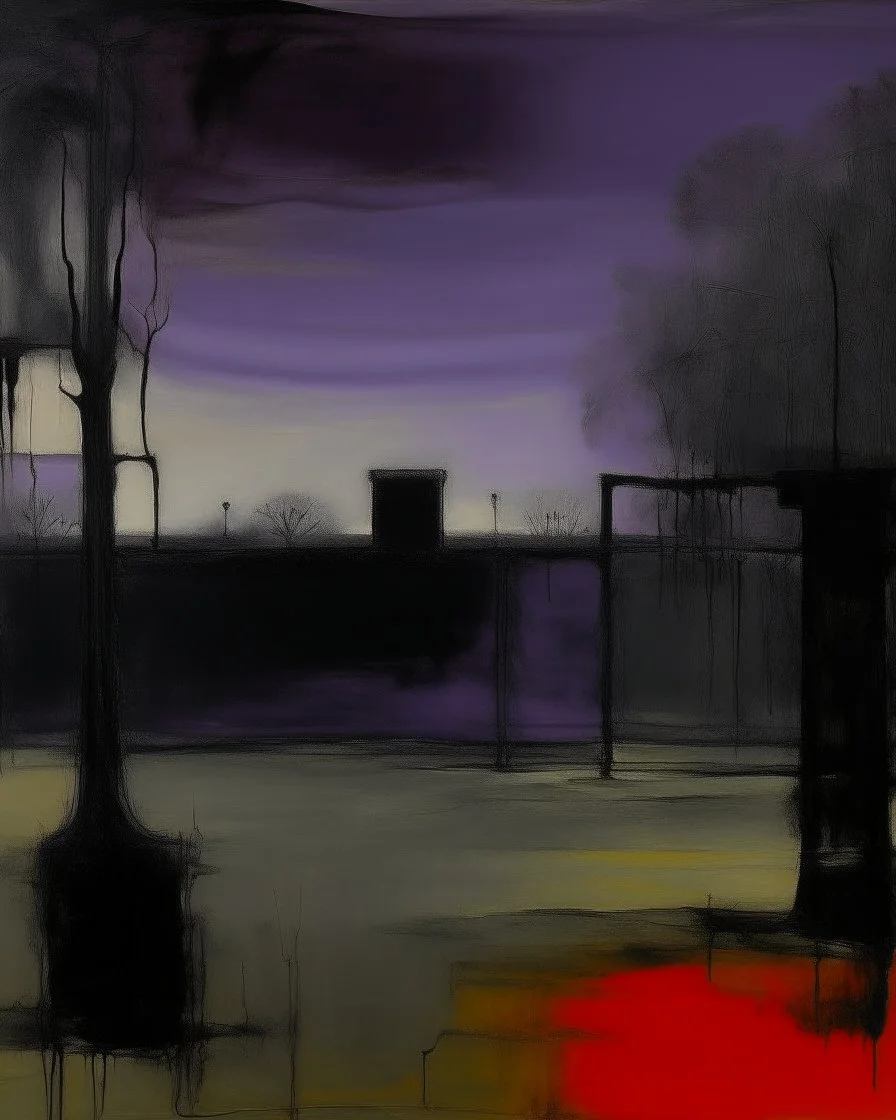 A purplish black ominous park in a shadow realm painted by Mark Rothko