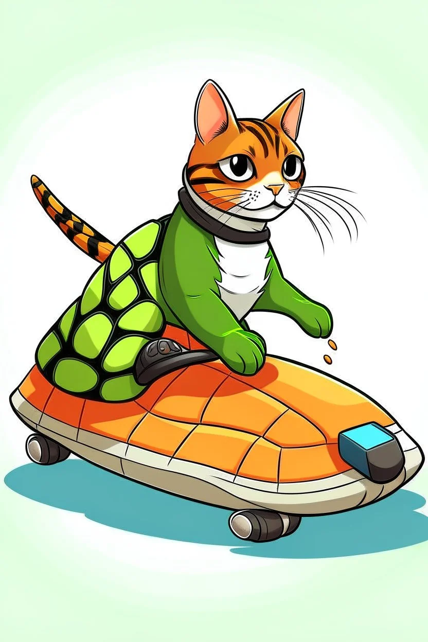 A cat riding a turtle while playing a nintendo switch.