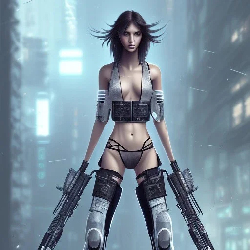 cyberpunk, female ninja, beautiful, long hair, full-body